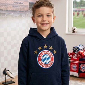 Authentic FC Bayern Munich Kids Navy Blue Pullover Hoodie - Football Crest